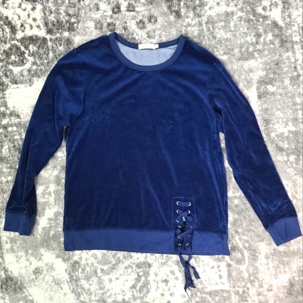Mododoc Blue Velvet Sweatshirt Lace Up